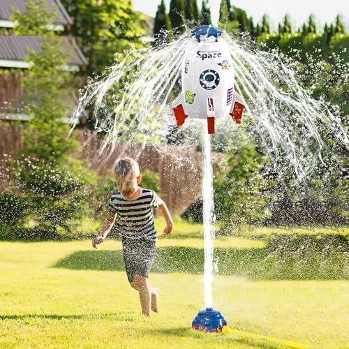 Skirfy Arroseur Lance-roquettes, Jouet d'Eau Extérieur pour Enfants, Décollage Propulsé par l'Eau de 2,7 à 4,8 m & Rotation, Jouets de Plein Air pour Jardin et Cadeau d'Anniversaire pour Filles et Garçons de 3 à 12 Ans (Blanc)