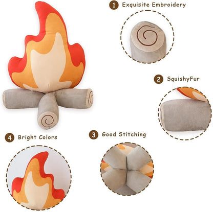 Funny Campfire Plush Pillow, Soft Simulation Bonfire Stuffed Plushies Fake Fire Firewood Plush Pillow for Outdoor Camping Room Decor Pleasantly Surprised Gift