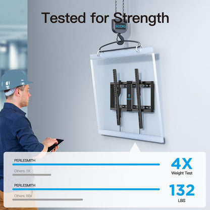 PERLESMITH Tilting TV Wall Mount for 37-82 Inch Flat Curved TVs, Low Profile Tilt TV Mount up to 132 lbs, Wall Mount Bracket Fits 16”/18”/24” Wood Studs, Max VESA 600x400mm, PSLTK1
