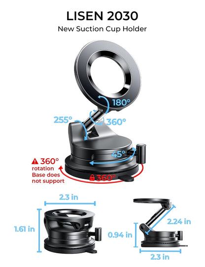 LISEN Car Phone Holder for Magsafe Car Mount [89 LBS Suction] Vacuum Magnetic Phone Holder Car for Mom MagLock Adjustable Suction Dashboard Mount in-Dash Mounting for iPhone 17 Pro Max 16 15 14 13