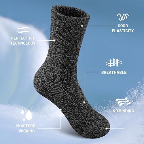SIMIYA 5 Pairs Merino Wool Socks Extra Thick for Winter Cold Weather