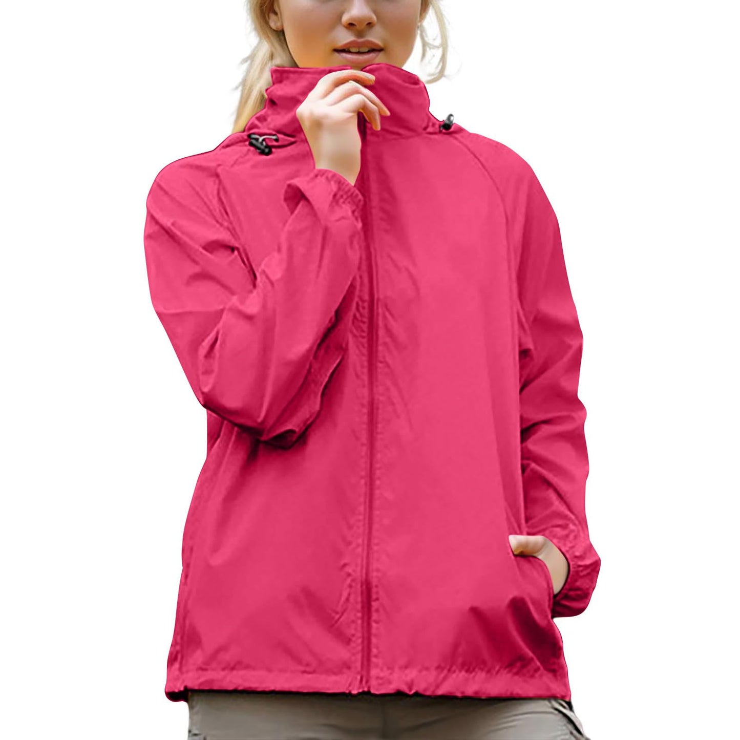 Spring Jackets for Women 2026 Rain Jacket Women 2026 Lightweight Waterproof Packable Raincoat Sun Protection Hoodies Golf Hiking Travel Windbreaker Hot Pink Large