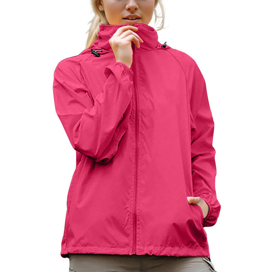Spring Jackets for Women 2026 Rain Jacket Women 2026 Lightweight Waterproof Packable Raincoat Sun Protection Hoodies Golf Hiking Travel Windbreaker Hot Pink Large