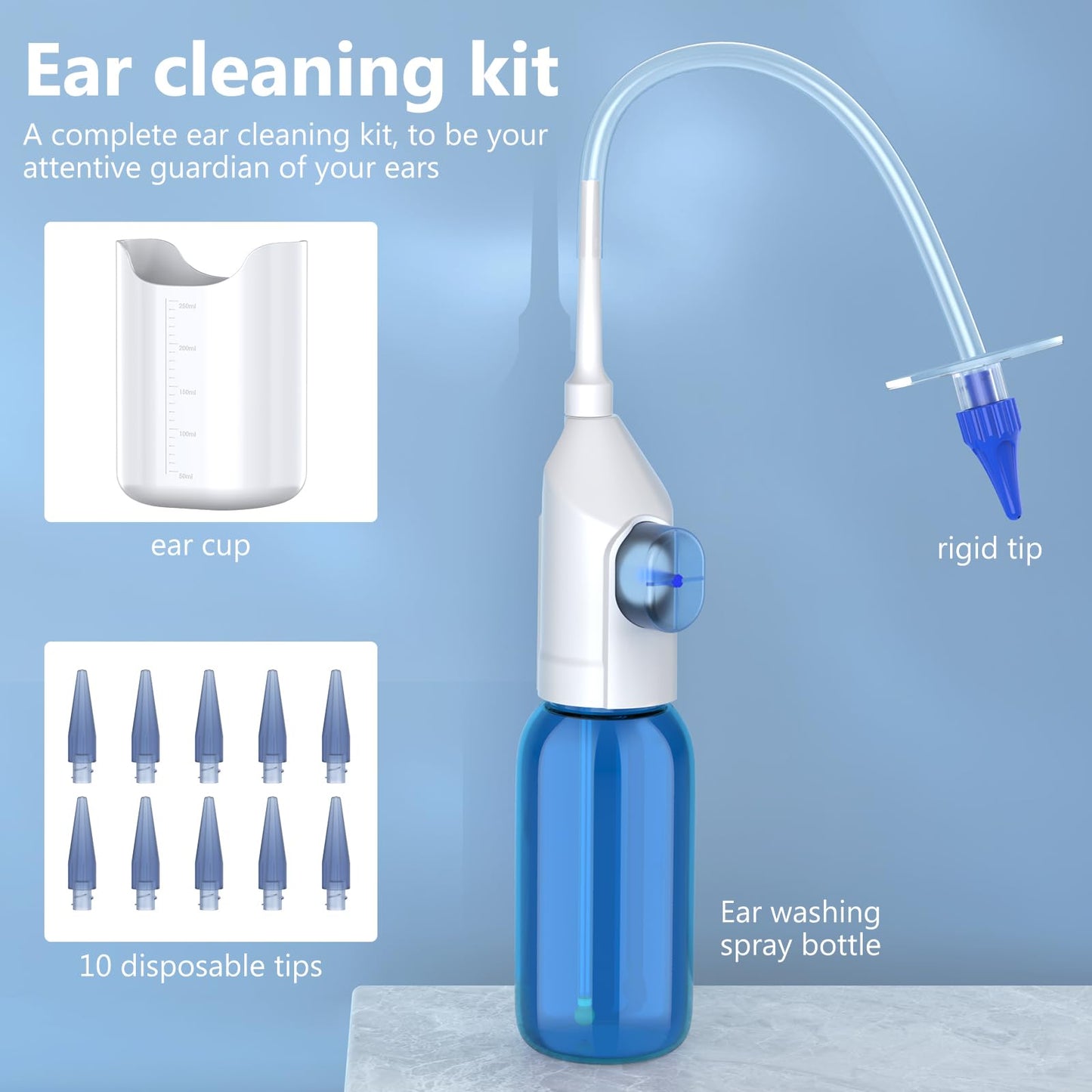 AZHE Ear Wax Romaval Kit, Ear Irrigation Flushing Cleanr with 10 Replaceable Tips, 1920P Ear cleaner with Camera with USB Charging, Manual Ear Cleaner for Home Use