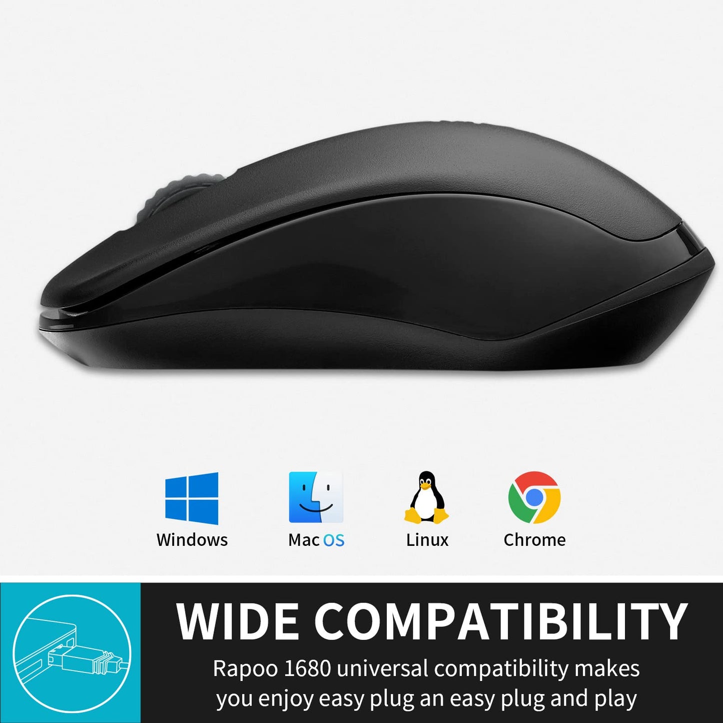 RAPOO 1680 Quiet 2.4GHz Wireless Mouse 1000 DPI 3 Buttons Optical Mouse