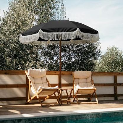AMMSUN 7ft Boho Patio Umbrella with Fringe, Noble Black