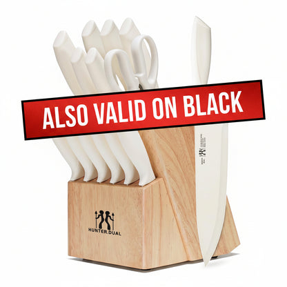 HUNTER.DUAL Knife Set, Dishwasher Safe Kitchen Knife Set with Block, 15 Pcs Cream Kitchen Knife Sets with Block Self Sharpening, 6 Steak Knives (Cream)