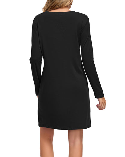 WNEEDU Dresses for Women 2026 Casual Long Sleeve Shirt Fall Outfit,Black,L