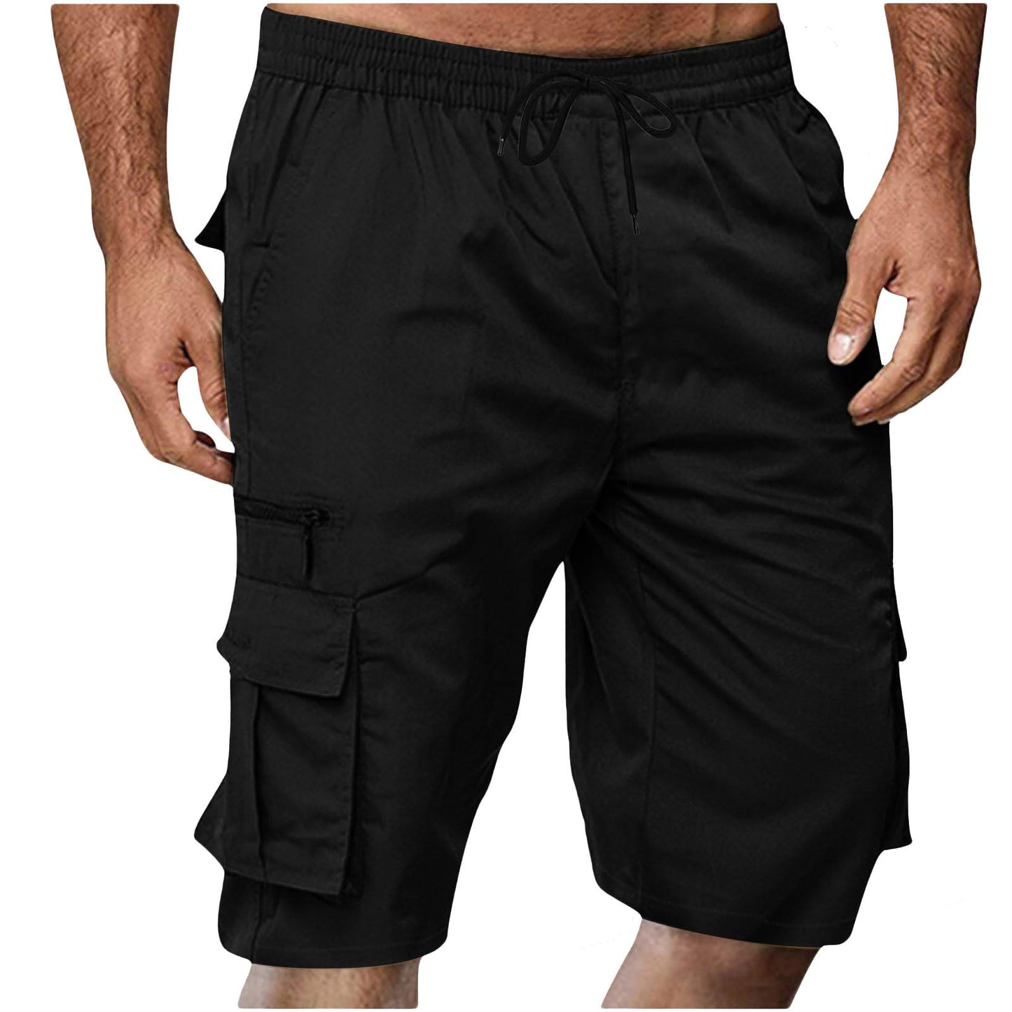 Men's Travel Lightweight Cargo Shorts Casual Quick Dry Comfort Hiking Shorts Elastic Waist Short Pants with Pocket Black,Small