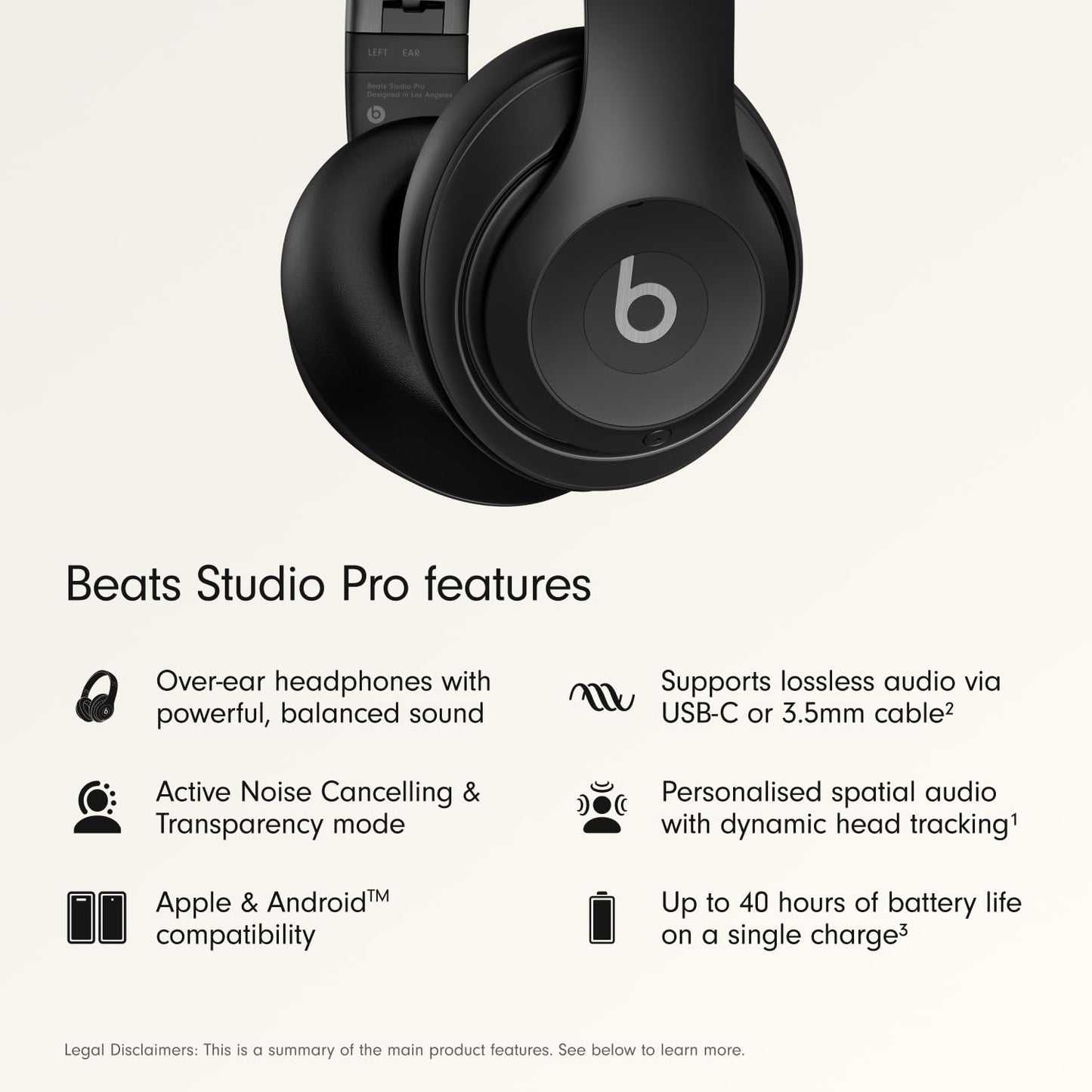 Beats Studio Pro - Wireless Bluetooth Noise Cancelling Headphones - Personalized Spatial Audio, USB-C Lossless Audio, Apple & Android Compatibility, Up to 40 Hours Battery Life - Black