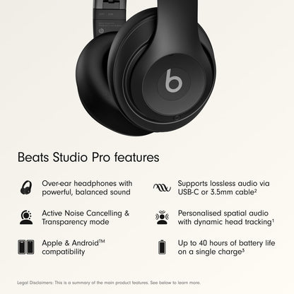 Beats Studio Pro - Wireless Bluetooth Noise Cancelling Headphones - Personalized Spatial Audio, USB-C Lossless Audio, Apple & Android Compatibility, Up to 40 Hours Battery Life - Black