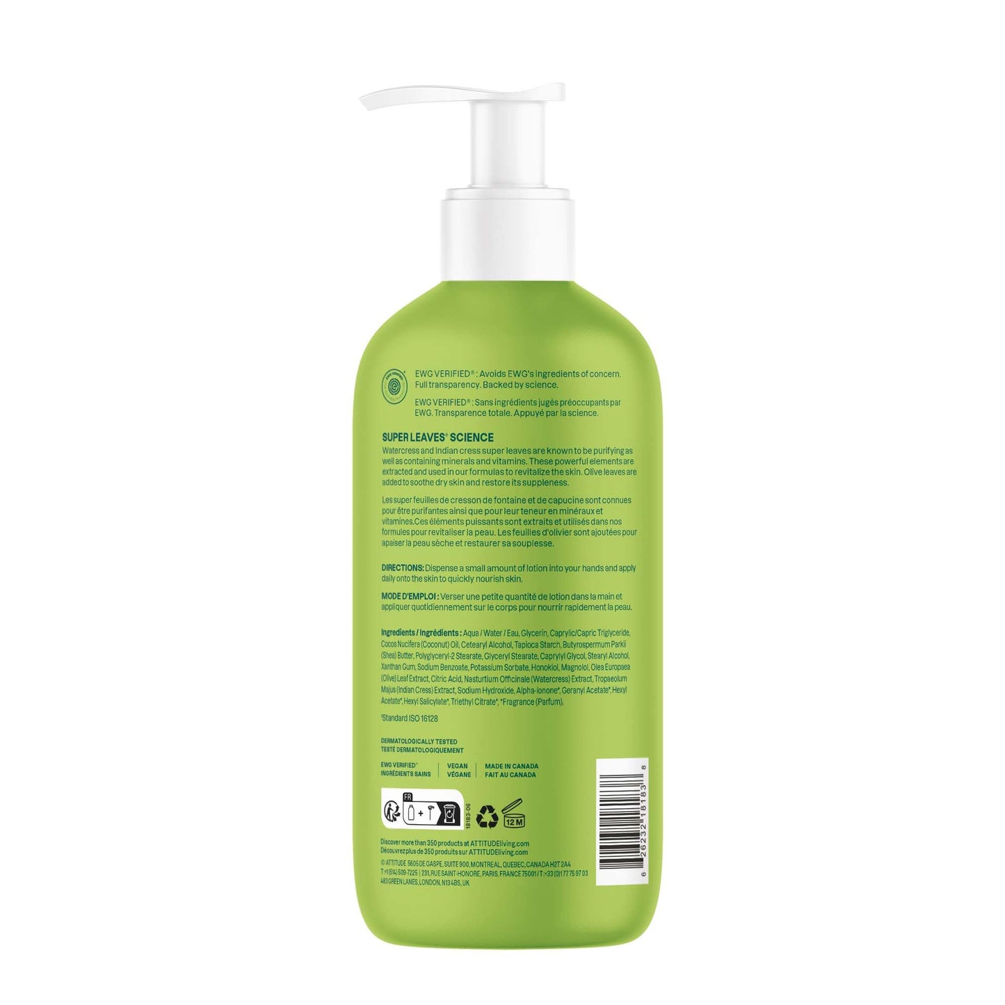 ATTITUDE Body Lotion, Made in Canada, EWG Verified Moisturizer, Vegan Skin Care Products, Non-Greasy, Hydrating for Dry Skin, Cruelty Free, Pear & Amber Scents, 473 mL