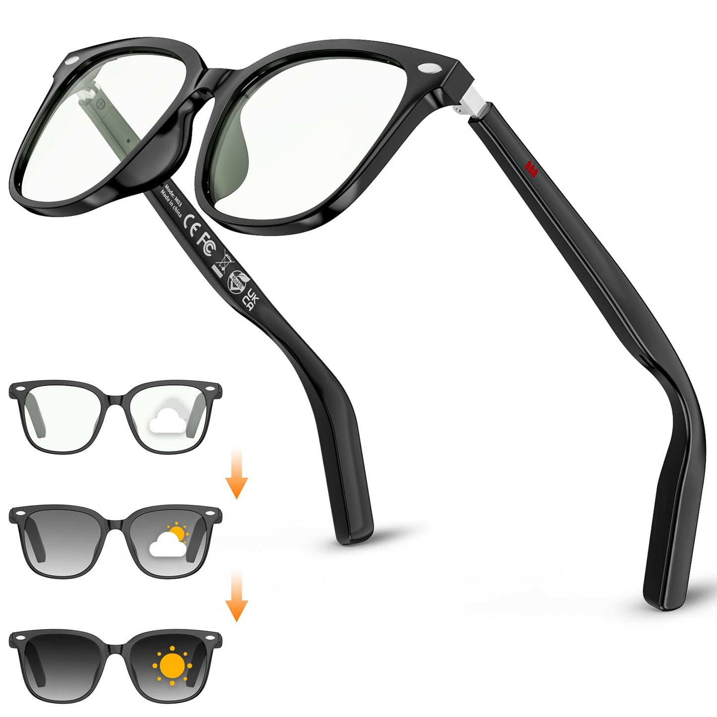 2026 Smart Glasses for Men & Women, 32g Ultra-Light, HD Calling, AI Translation/Music/Voice Control, Bluetooth Sunglasses with Photochromic Lens for Daily Use, Travel(Black)