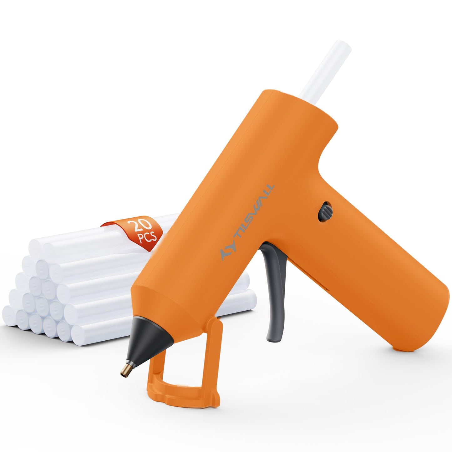 Tilswall Cordless Hot Glue Gun, Fast Preheating with 2000mAh Built-in Battery Hot Melt Glue Gun, 20 Premium Glue Sticks, Mini Glue Gun Ideal for Crafts, DIY Gift, Repairs Dark DarkOrange