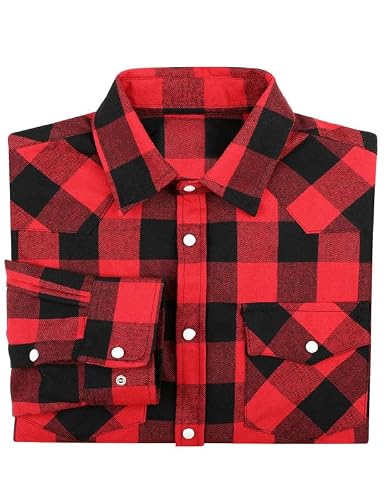 TARAINYA Men's Flannel Pearl Snap Plaid Western Cowboy Long Sleeve Shirt