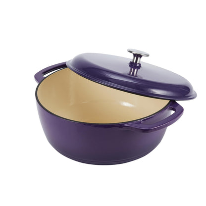 Amazon Basics Enameled Cast Iron Round Dutch Oven with Lid and Dual Handles, Heavy-Duty, 6-Quart, Purple