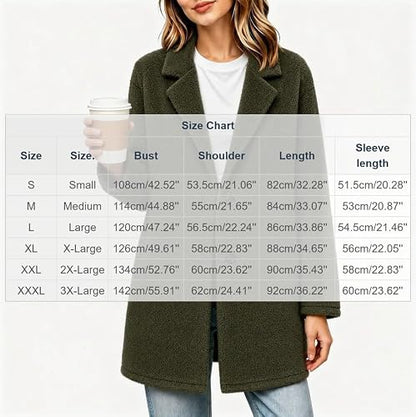 Womens Winter Coats Fall Coats for Women Fuzzy Fleece Jacket Button Down Long Sleeve Coat Casual Office Work Winter Clothes With Pocket Army Green S