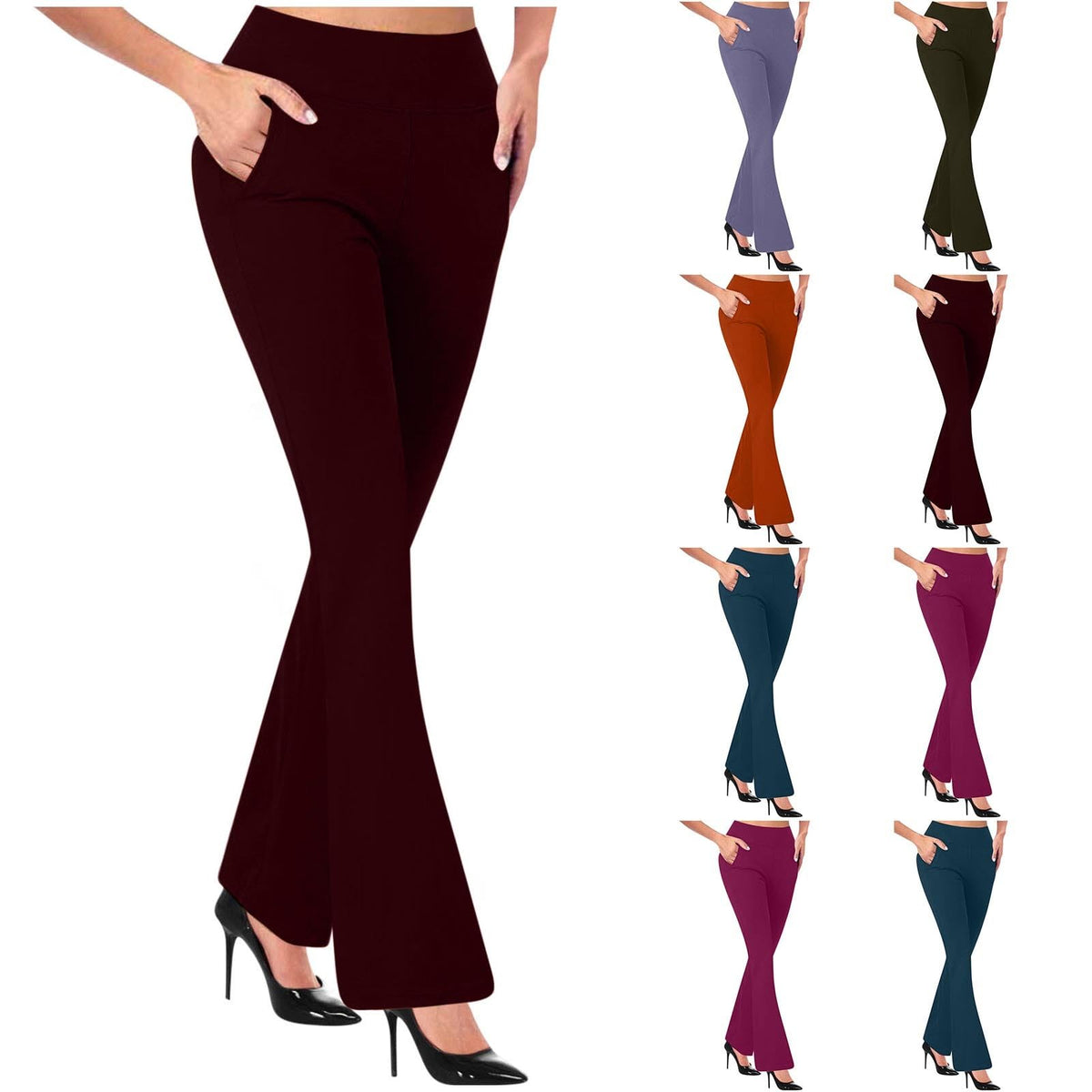 Dress Pants for Women Plus Size Business Casual Plus Size Women Dress Pants Women Business Casual Flare Pants High Waisted Work Slacks Slim Fit Stretch Trousers with Side Pockets Wine,L