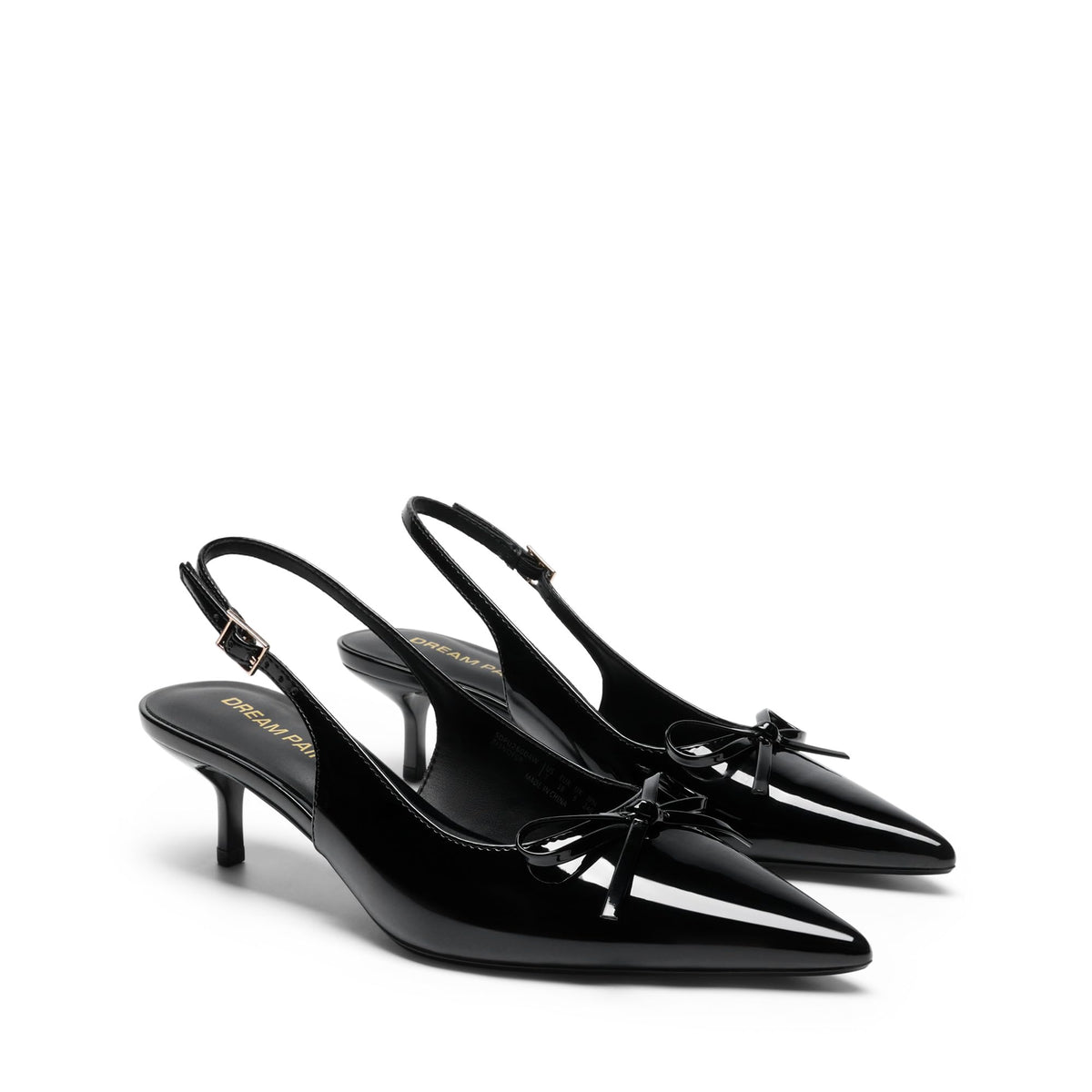 DREAM PAIRS Women's Slingback Kitten Heels Pumps with Bow,Black-Pat,7