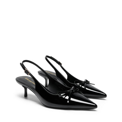 DREAM PAIRS Women's Slingback Kitten Heels Pumps with Bow,Black-Pat,7