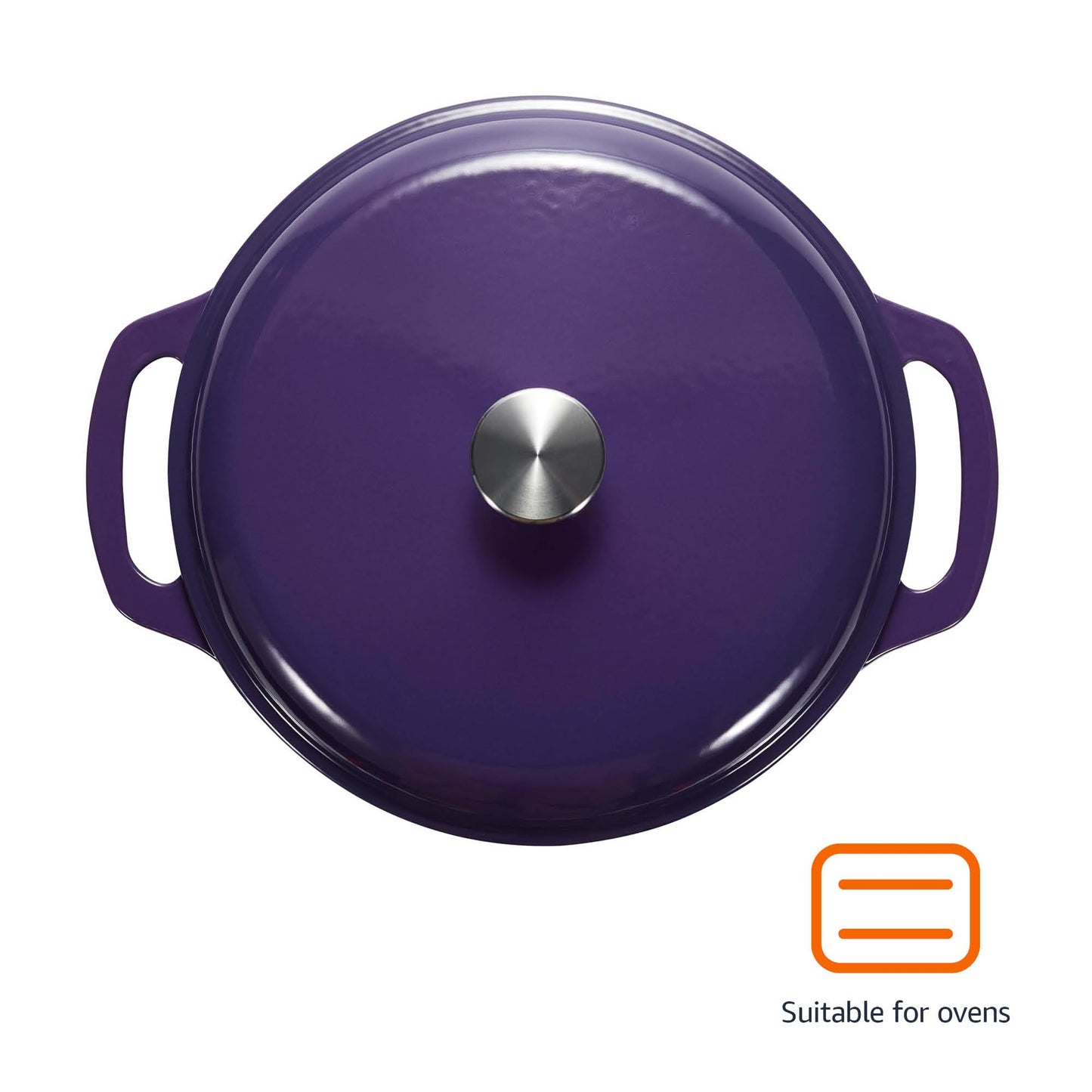 Amazon Basics Enameled Cast Iron Round Dutch Oven with Lid and Dual Handles, Heavy-Duty, 6-Quart, Purple