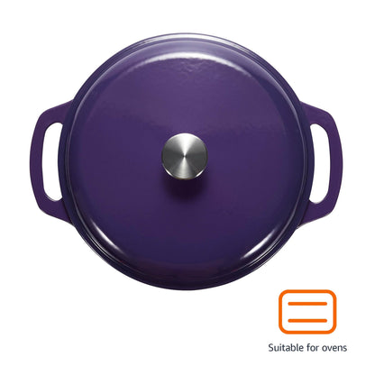 Amazon Basics Enameled Cast Iron Round Dutch Oven with Lid and Dual Handles, Heavy-Duty, 6-Quart, Purple