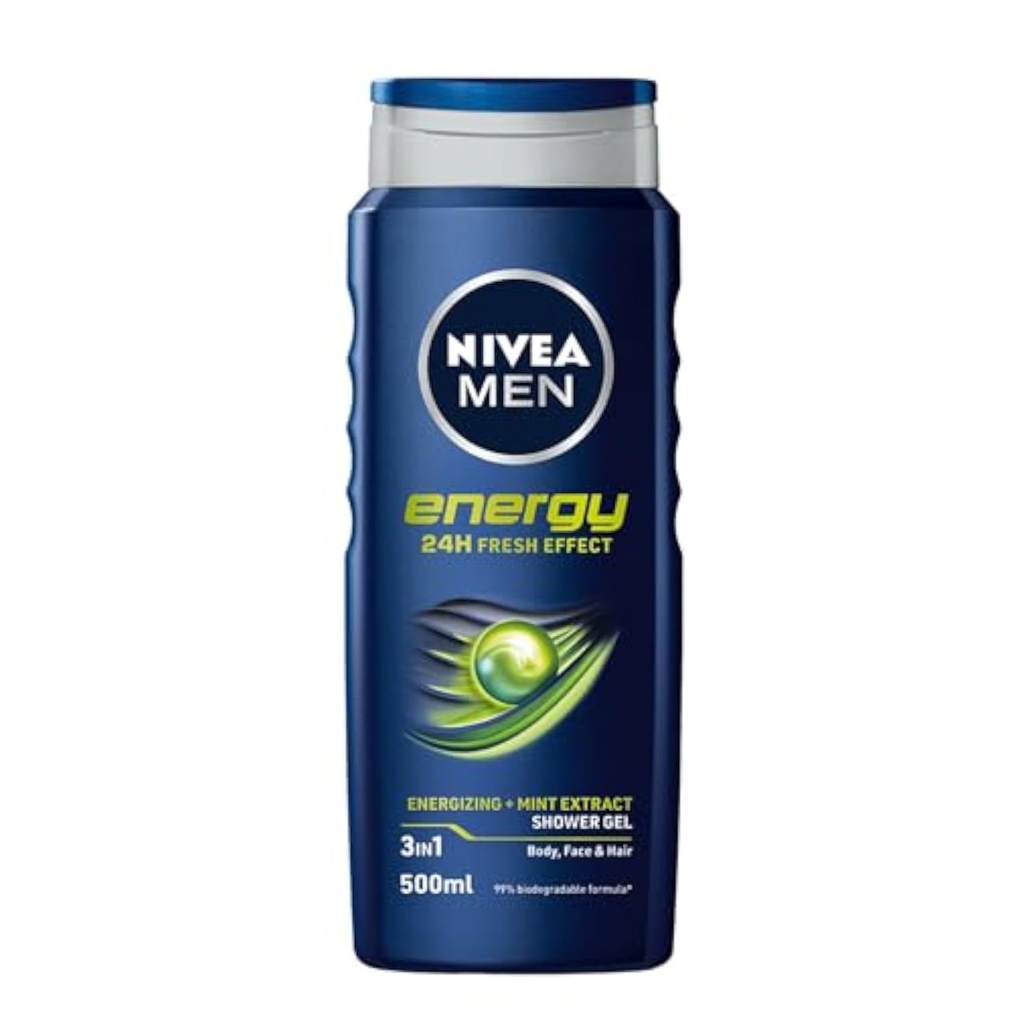 NIVEA MEN Energy 3-in-1 Shower Gel, Body Face Hair, Mint Extract, 500ml