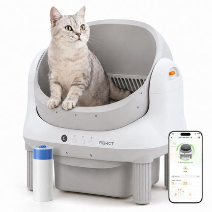 ABRCT Open Top L1 Self Cleaning Litter Box,Electronic Hands-Free,Smart Robot,Automatic Cleaning Litter Box-App Control & Safe Anti-Pinch,with Safety Sensors & Liner for Small & Medium-sized Cats,White
