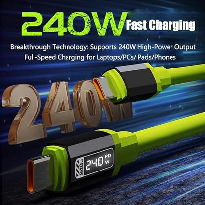 USB C Cable, 240W 4.92FT 6A Fast Charging USB C Charger Cable with LED Display, Zinc Alloy Silicone USB C to USB C Cable for iPhone 16/Pro/Plus/Pro Max, MacBook, iPad Pro, Galaxy S24/S23