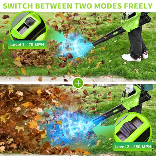 2026 Upgrade Leaf Blower, Leaf Blower Cordless with 2 * 2.6AH Batteries and Fast Charger, 450CFM &150MPH and 2 Speed Mode, Lightweight Electric Leaf Blowers for Lawn,Yard, Leaves, Dust, Snow