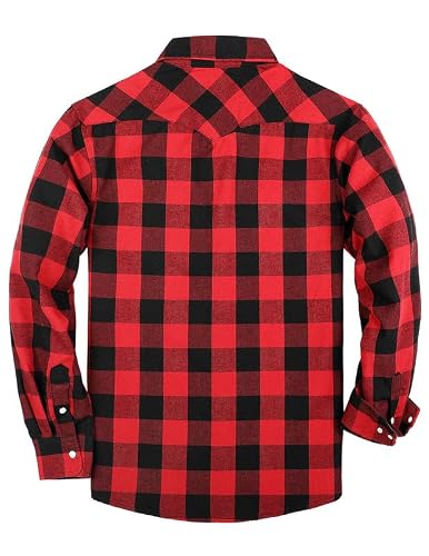 TARAINYA Men's Flannel Pearl Snap Plaid Western Cowboy Long Sleeve Shirt