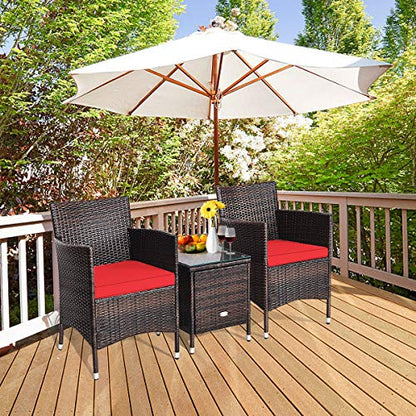 Happygrill 3 Piece Patio Conversation Set Rattan Wicker Furniture Set with Coffee Table Chairs & Thick Cushions Outdoor Bistro Sets for Patio Garden Lawn Backyard Pool