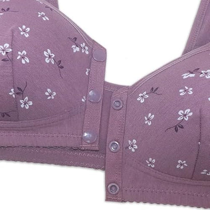 IWOLLENCE Daisy Bras for Older Women No Underwire Front Closure Comfort Senior Wireless Snap Closing Bra Purple 36B