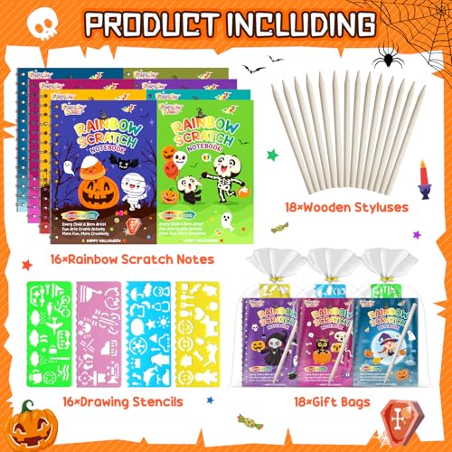 FEREDO KIDS 16 Pack Rainbow Scratch Notebook Art Party Favors for Kids