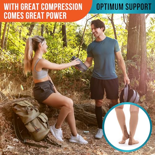 PhysFlex Compression Socks for Women and Men - Best Support for Running, Flying, Pregnancy - Knee High Graduated Compression Stockings (Black/Dark Grey, S/M)