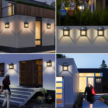 4pcs Solar Fence Lights, Motion Sensor Outdoor Lights, 3 Lighting Modes Dusk to Dawn Porch Lights IP65 Waterproof, Outdoor Solar Wall Lights 600LM, 1800mah Suitable for Patios, Porches, Garage (Black)