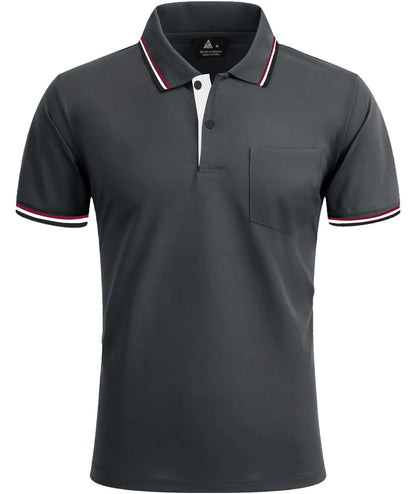 ZITY Men's Casual Polo Shirt Short Sleeve Golf Shirt Classic Collared Poloshirt with Pocket Basic Slim Fit Work Shirt for Men