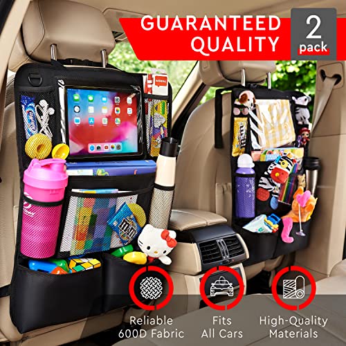 Helteko Backseat Car Organizer, Kick Mats Back Seat Protector with Touch Screen Tablet Holder, Back Seat Organizer for Kids with 9 Storage Pockets, Travel Accessories (2 Pack, Black)