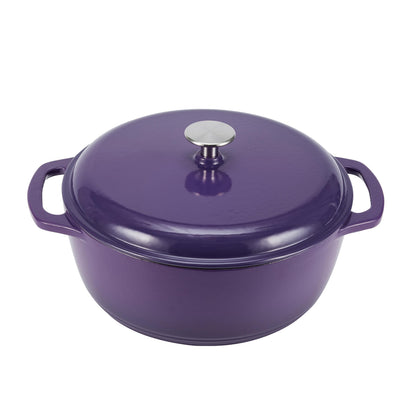Amazon Basics Enameled Cast Iron Round Dutch Oven with Lid and Dual Handles, Heavy-Duty, 6-Quart, Purple
