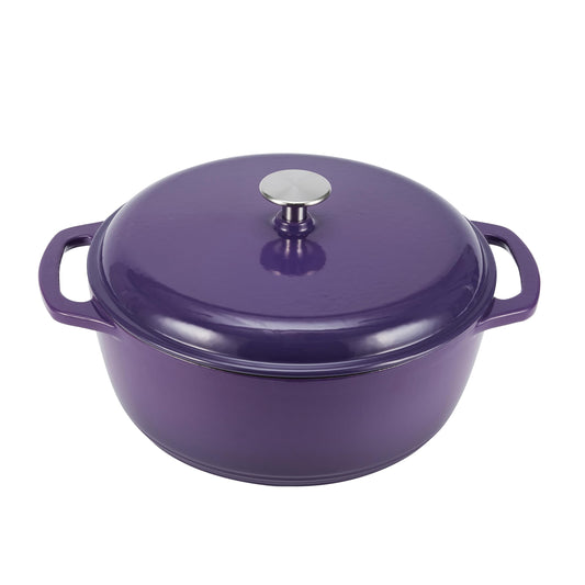 Amazon Basics Enameled Cast Iron Round Dutch Oven with Lid and Dual Handles, Heavy-Duty, 6-Quart, Purple