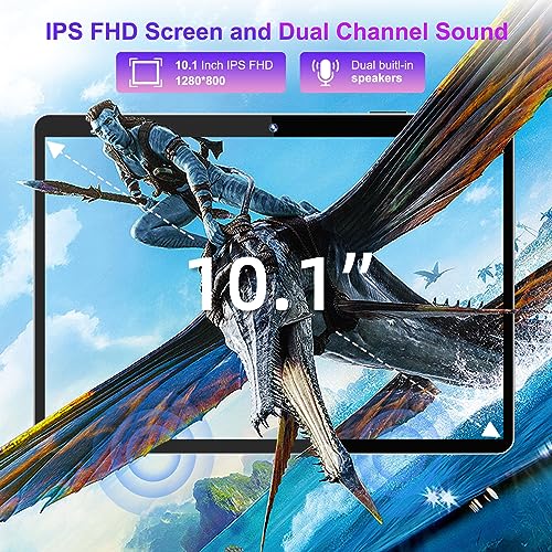 Android 12 4(2+2) GB RAM 64GB ROM Tablet with 10.1 Inch 1280 * 800 IPS Srceen, Octa-Core 1.6GHz Processor, 5MP+2MP Dual Camera, 5000mAh, WiFi, Bluetooth 5.0, GPS, 256GB Expansion