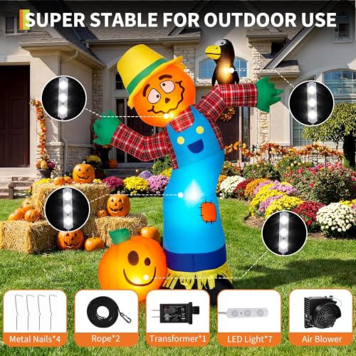 WildVenture Halloween Decoration Outdoor Inflatable-6FT Pumpkin Scarecrow