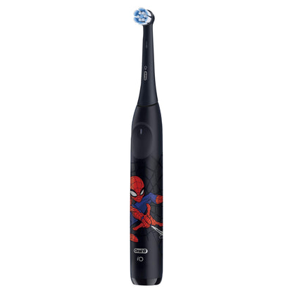 Oral-B iO Kids Rechargeable Electric Powered Toothbrush, Spiderman with 1 Gentle Care Brush Head - Automatic Pressure Sensor to Protect Gums - 3 Cleaning Settings - 2 Min Music Timer - 28 Day Battery Life