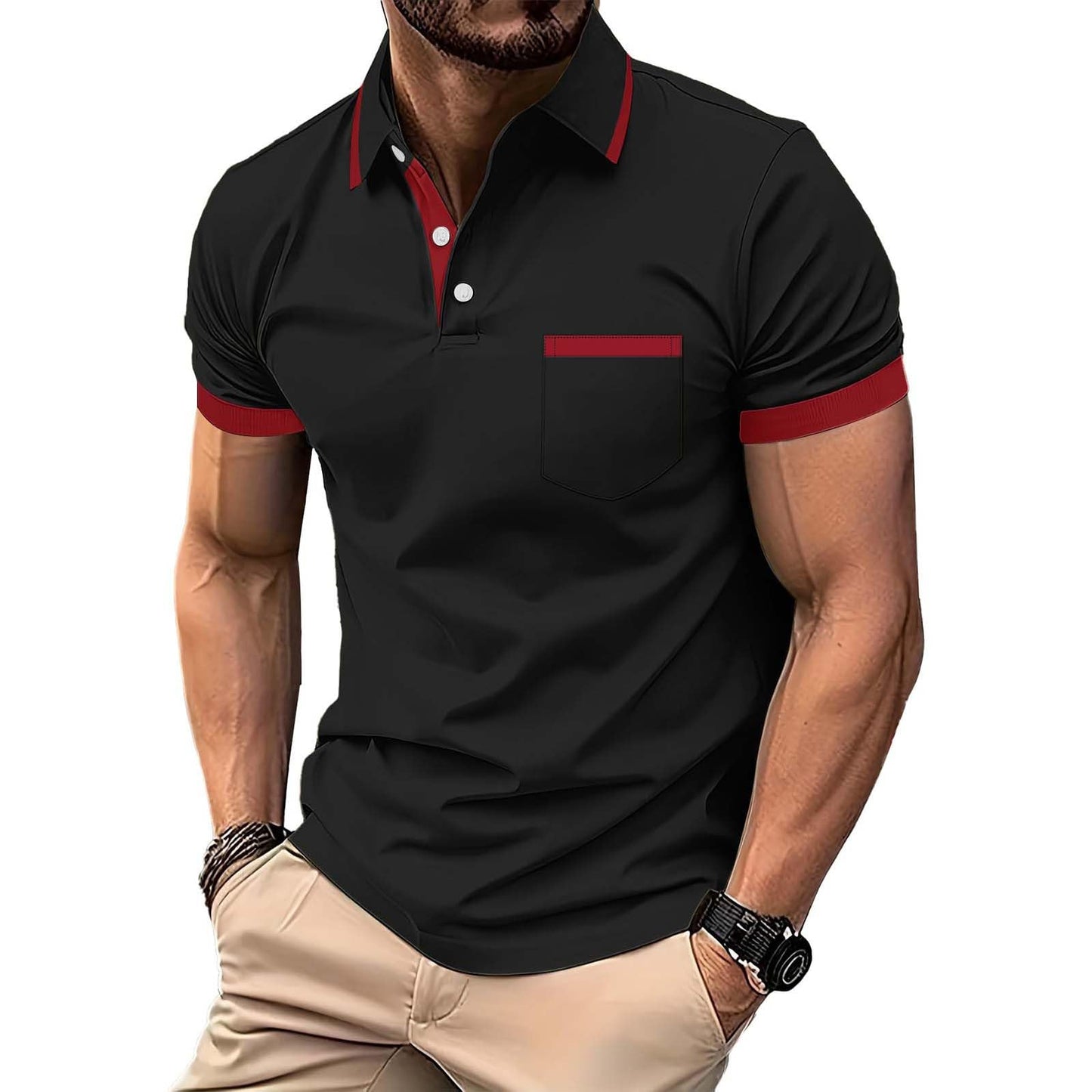 Polo Shirts for Men Lightweight Short Sleeve Lapel Button Down Shirt Summer Casual Loose Fit Basic Tops 2026 Fashion Golf Polo Shirts for Men H03 Black 3X-Large