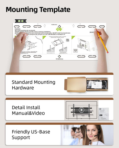 USX MOUNT Full Motion TV Wall Mount for 42"-84" TVs, Swivel and Tilt TV Mount, Wall Mount TV Bracket with Articulating 6 Arms, Max VESA 600x400mm, 120 lbs, 16" Wood Studs with Wall Drilling Template