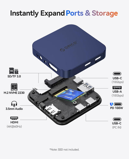 ORICO 10Gbps Magnetic Docking Station with M.2 2230 NVMe Enclosure, Blue