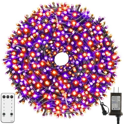 Tcamp 105FT 300 LED Orange Purple Halloween Lights Remote Timer Memory