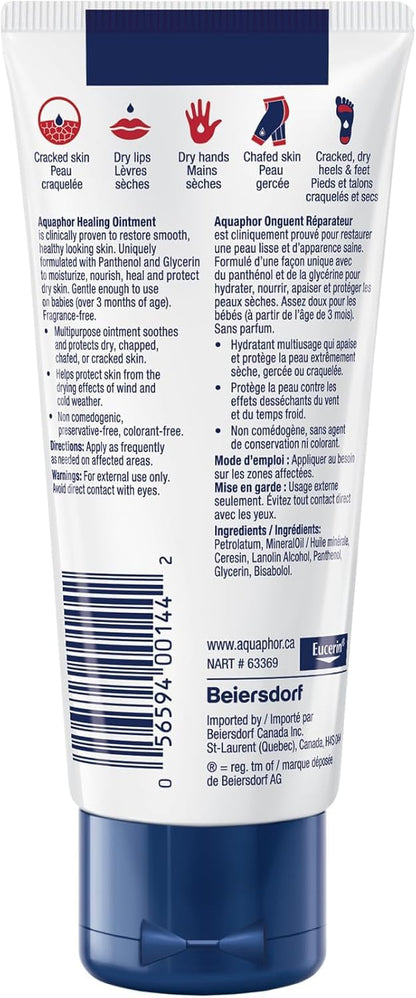 Aquaphor Healing Ointment, Multipurpose Ointment for Dry, Cracked Skin, Chafing, Cuticle Care, Fragrance Free, Non Greasy and Non Comedogenic Body Moisturizer, Dermatological Skin Care, 50g Tube