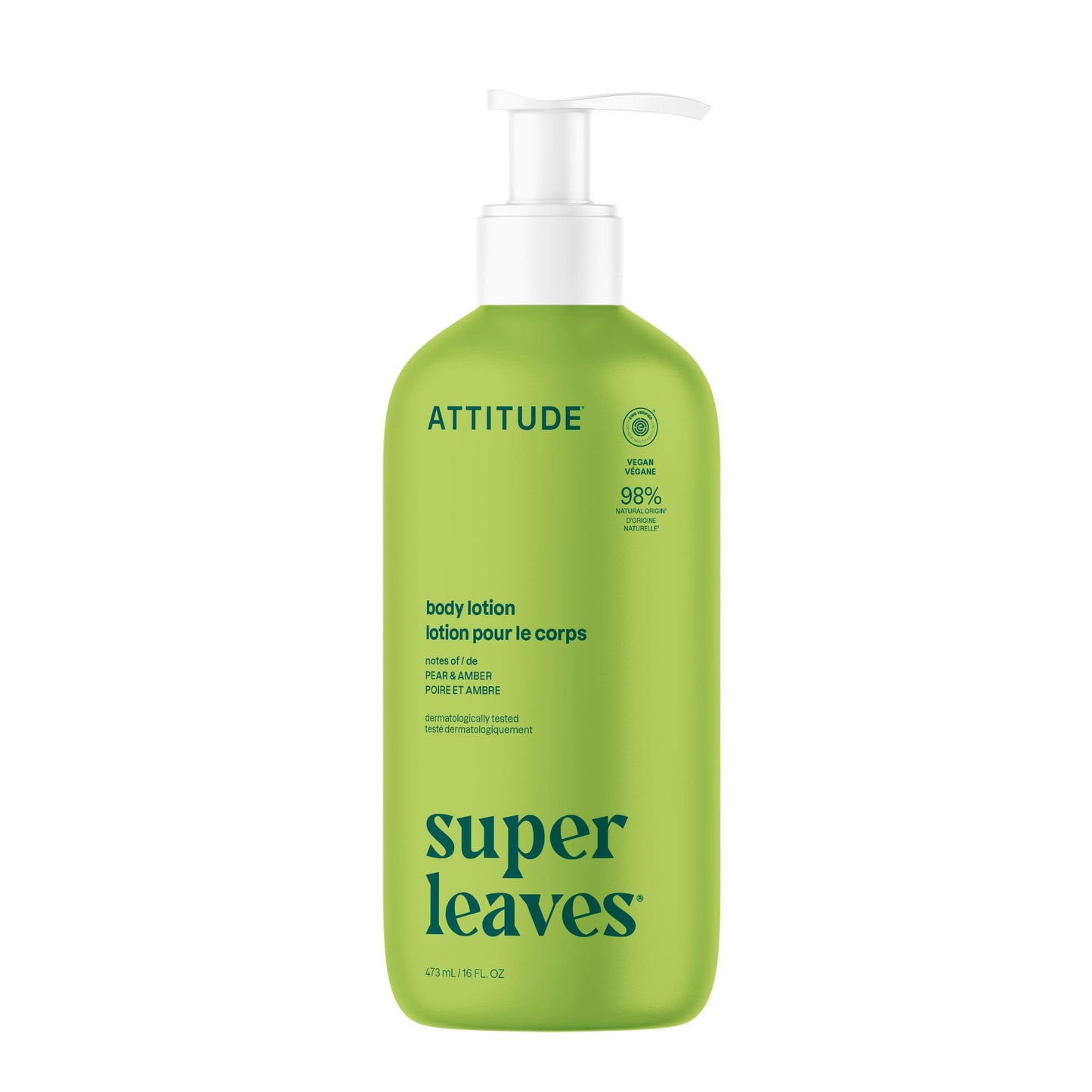 ATTITUDE Body Lotion, Made in Canada, EWG Verified Moisturizer, Vegan Skin Care Products, Non-Greasy, Hydrating for Dry Skin, Cruelty Free, Pear & Amber Scents, 473 mL