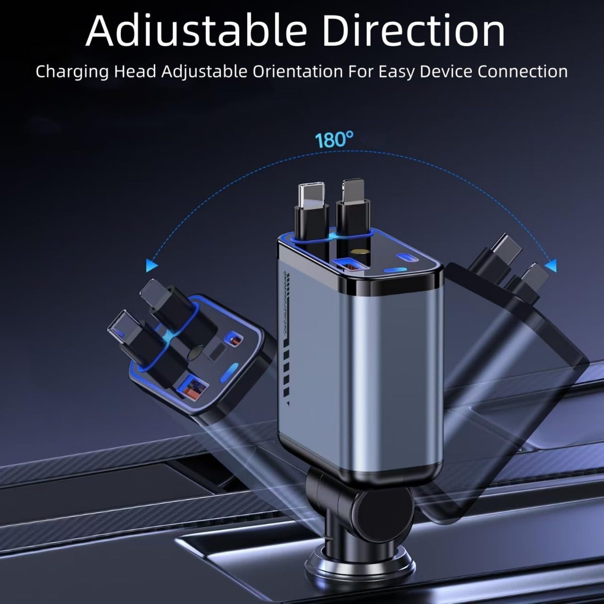 Retractable Car Charger with Galaxy Projector,Type C Fast Car Charger with 120W Power, 2 USB Ports, and Retractable Cables,Compatible with iPhone 16/15/14/13/12/11/iPad and Galaxy Models S23/S22/S10